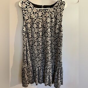 Nina Leonard XL Dress Retro Chic Mod Black Floral Fit Flare Tiered Midi Velvet